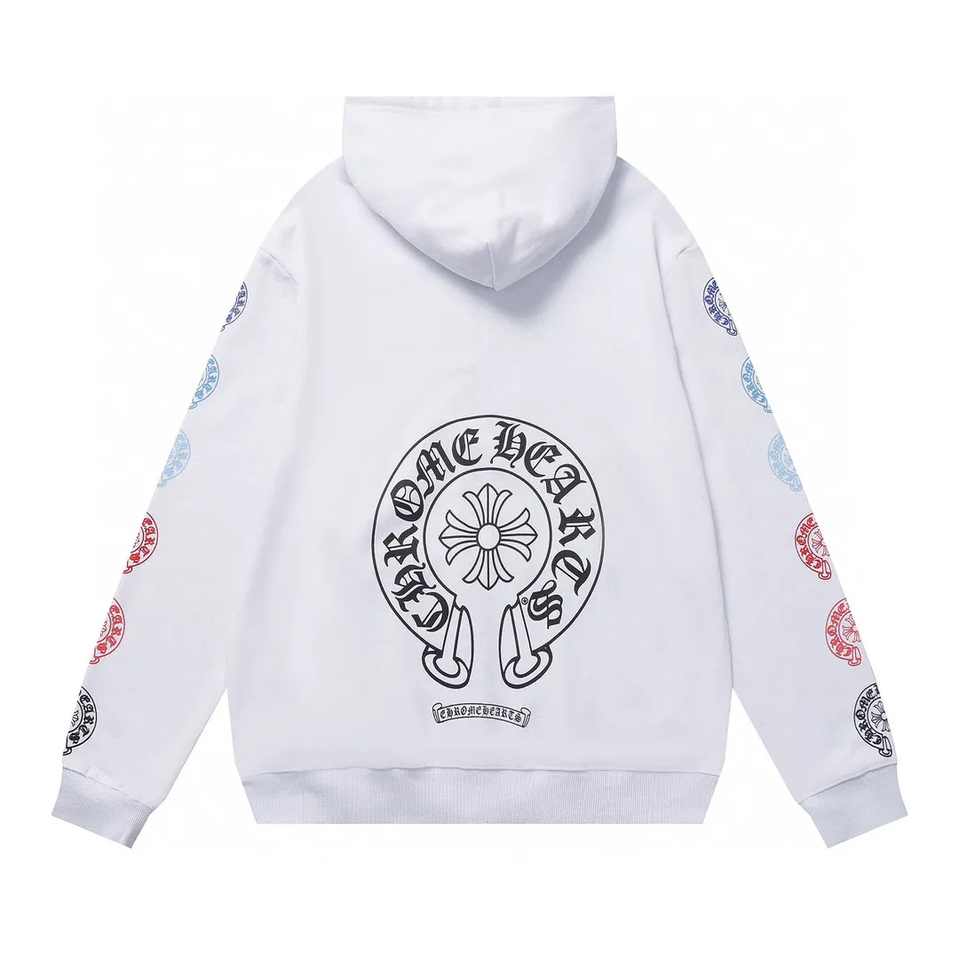 Q04—P230 -Chrome Hearts/Chrome Hearts printed zipper sweatshirt cardigan jacket -420 grams of high-density, high-quality wool, soft, delicate and skin-friendly, soft and silky to the touch, warm and skin-friendly -The hardware zipper accessories are all customized and full of details -Colour: black white -Size: S M L XL